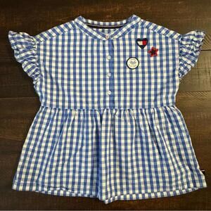 Tommy Hilfiger Girls Blue White Gingham Peplum Top Size 8/10